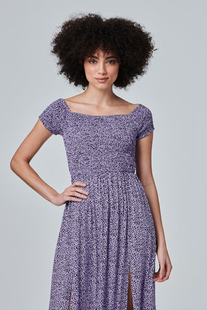 Purple | Ditsy Print Smocked Maxi Dress