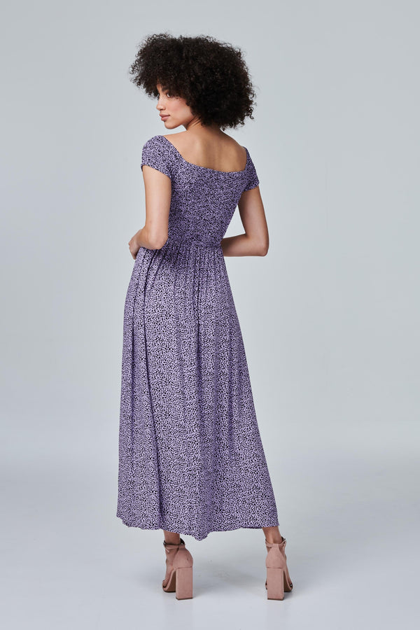 Purple | Ditsy Print Smocked Maxi Dress