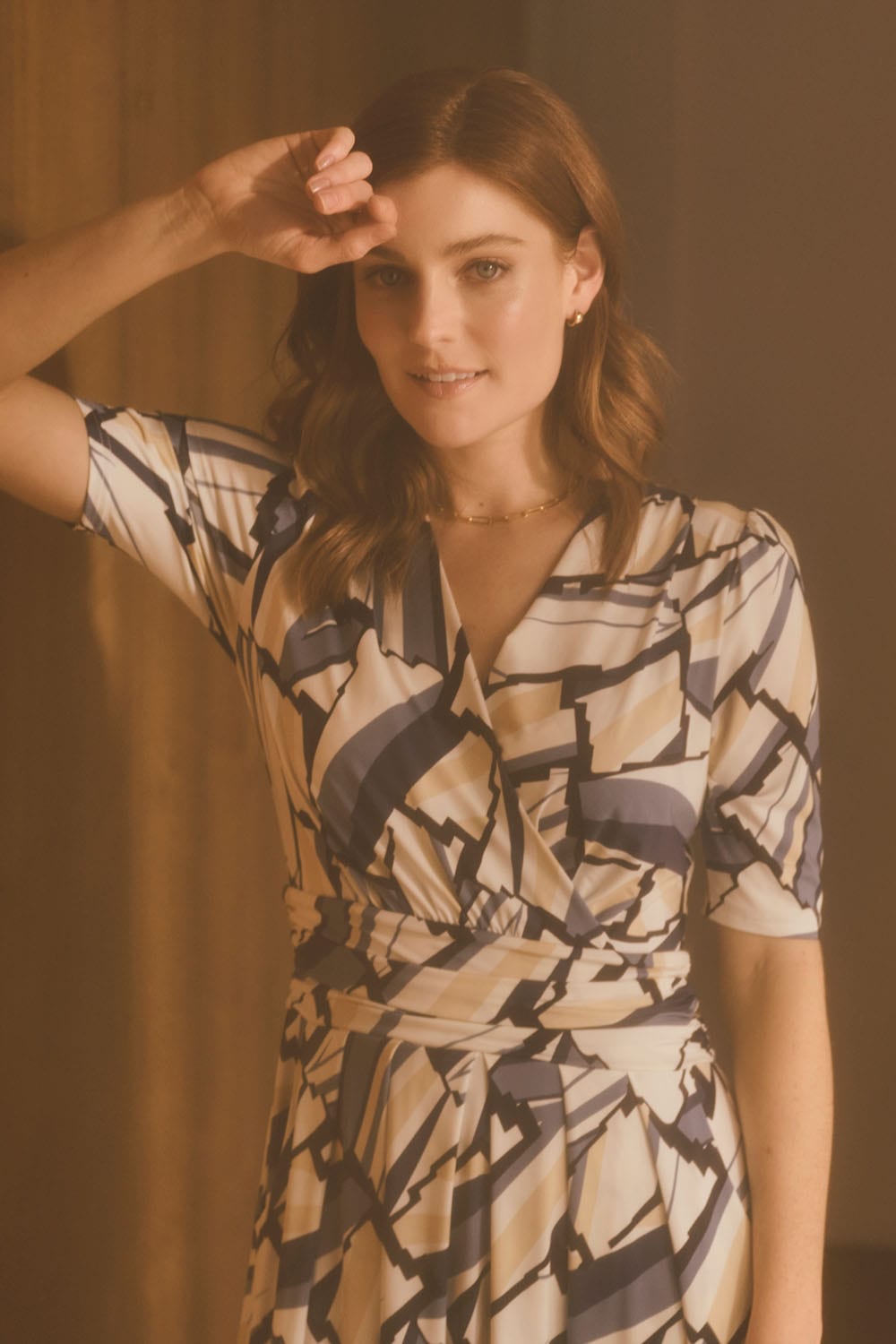 Blue | Geo Print Wrap Front Midi Dress