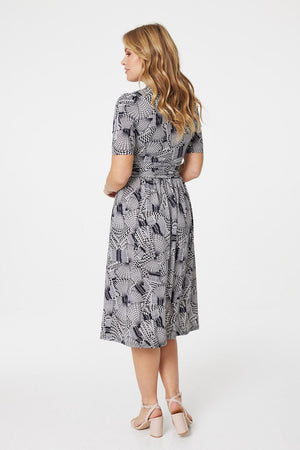 Black And White | Geo Print Wrap Front Midi Dress