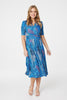 Blue | Peacock Print Wrap Front Dress : Model is 5'10