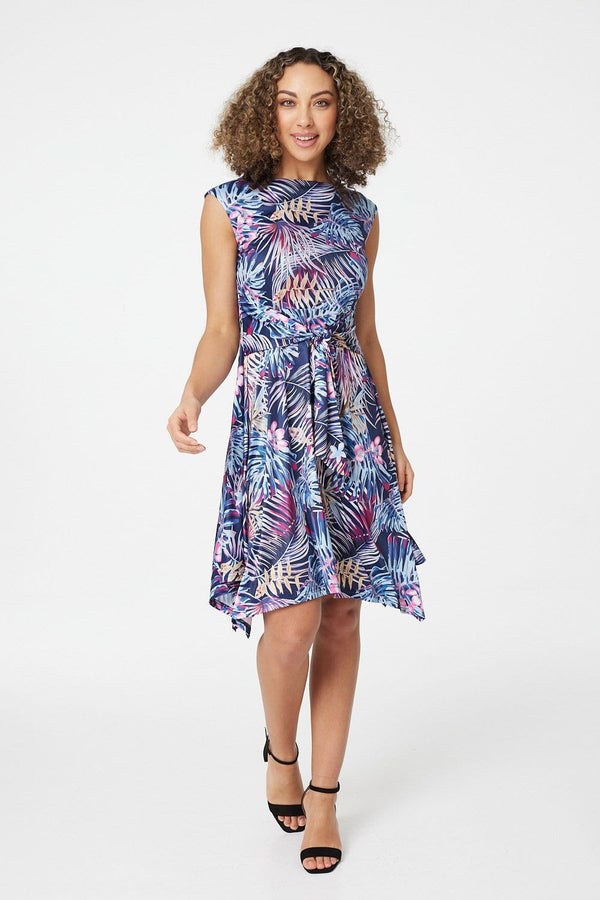 Navy | Tropical Print Skater Dress