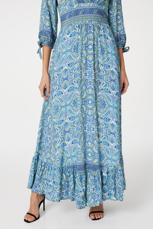 Blue | Paisley Tie Sleeve Maxi Dress