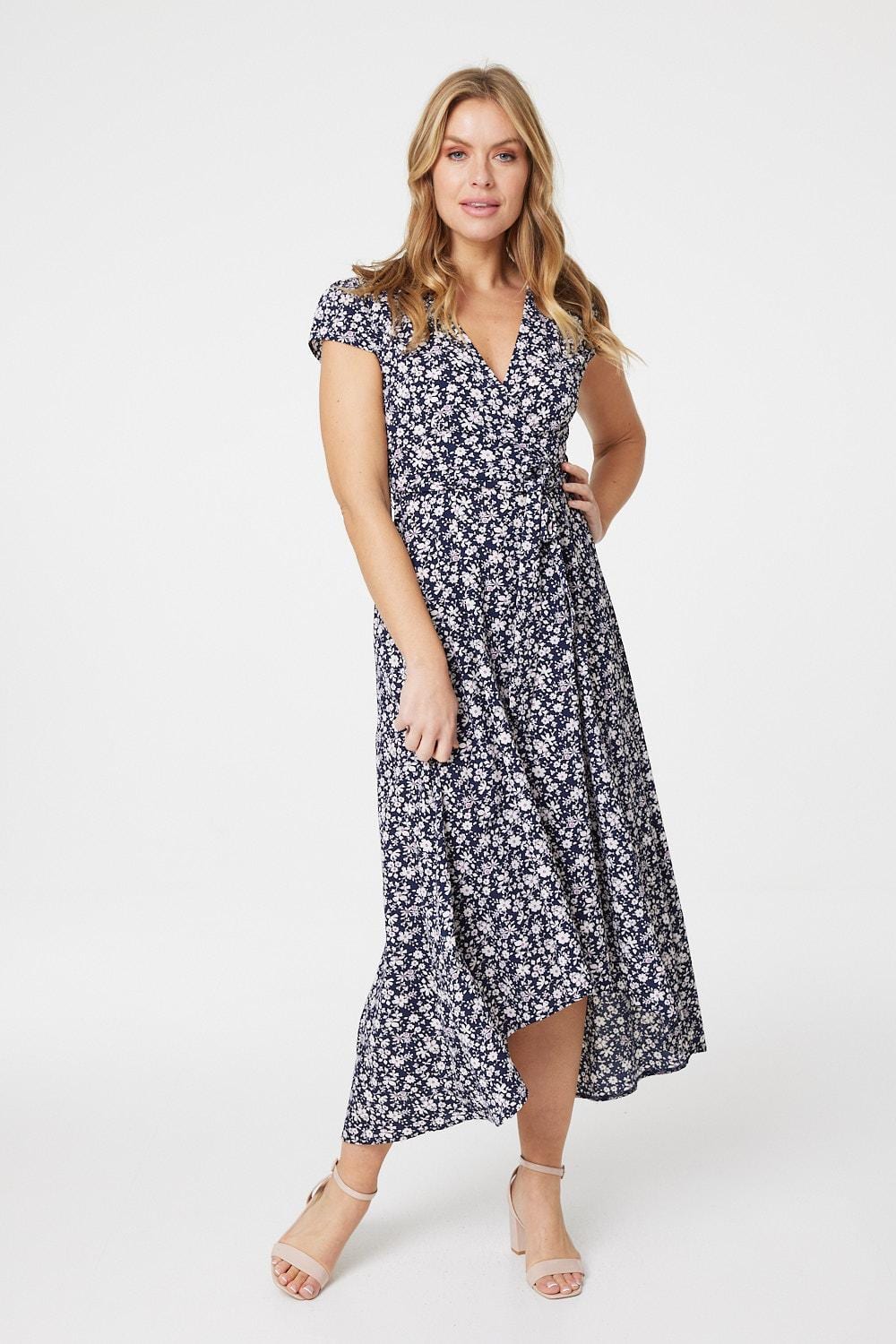 Navy | Ditsy Floral Wrap Tea Dress
