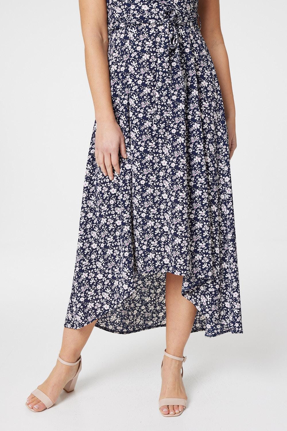 Navy | Ditsy Floral Wrap Tea Dress