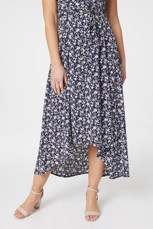 Navy | Ditsy Floral Wrap Tea Dress