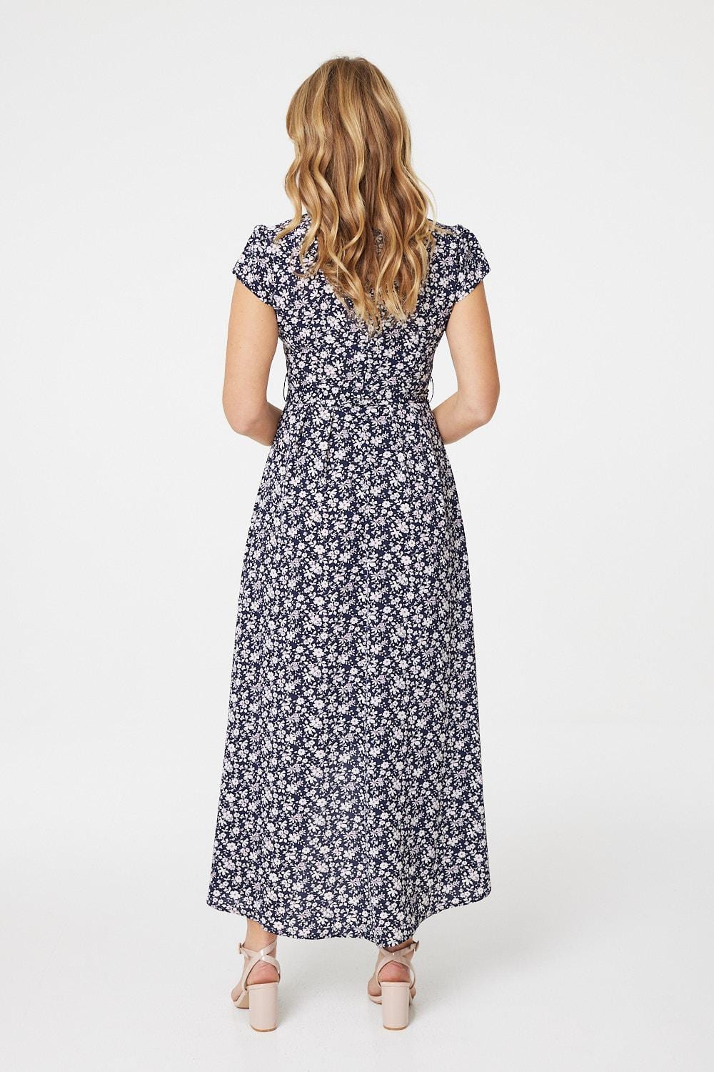 Navy | Ditsy Floral Wrap Tea Dress