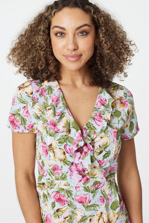 Blue | Floral Ruffle Front Wrap Dress