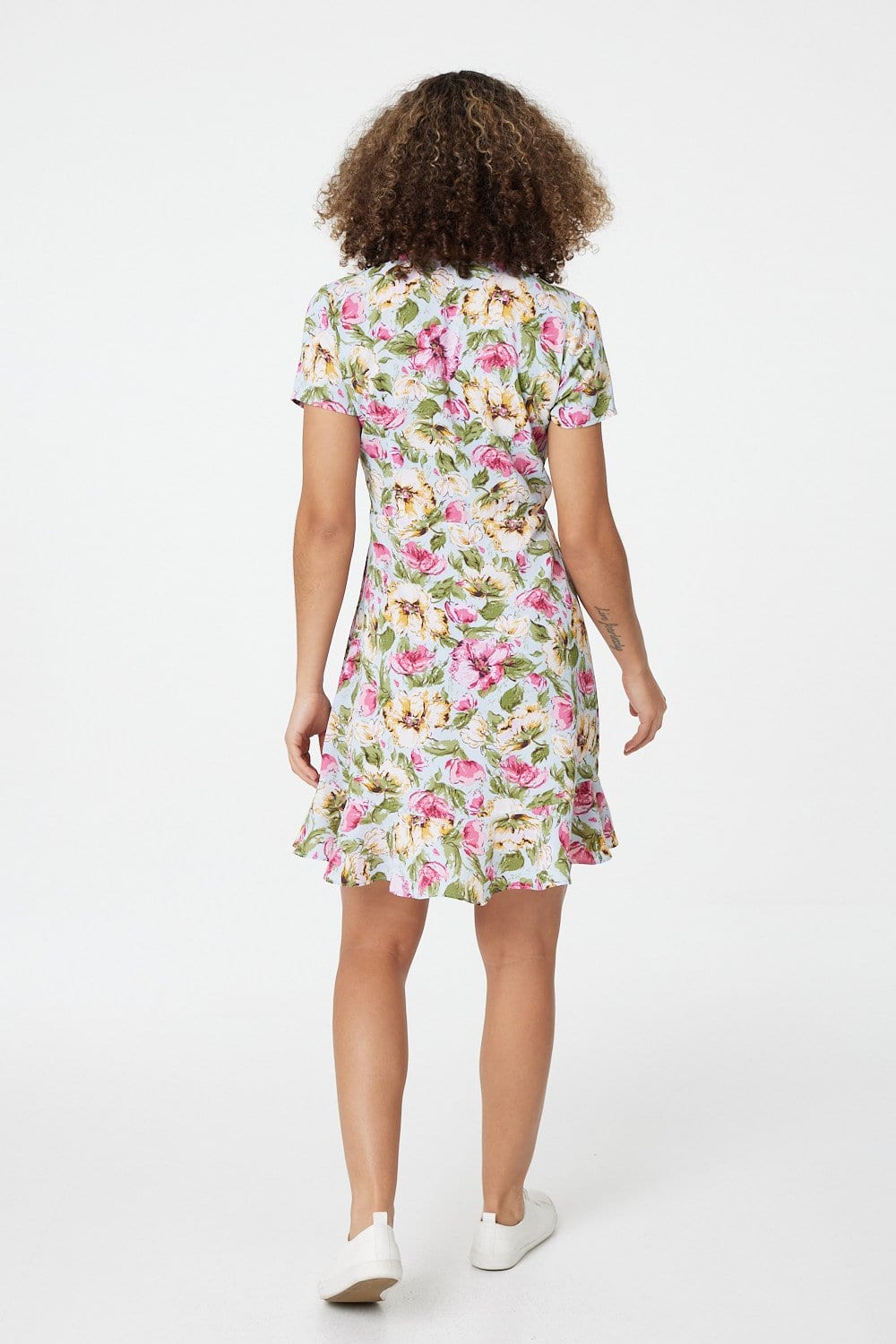 Blue | Floral Ruffle Front Wrap Dress