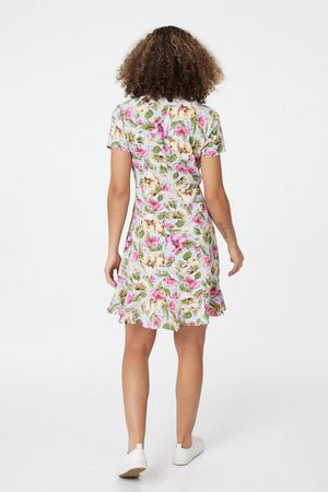 Blue | Floral Ruffle Front Wrap Dress