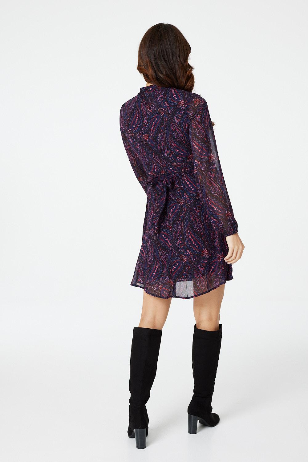 Burgundy | Paisley Long Sleeve Skater Dress