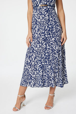 Navy | Printed Cut Out Detail Midi Dress