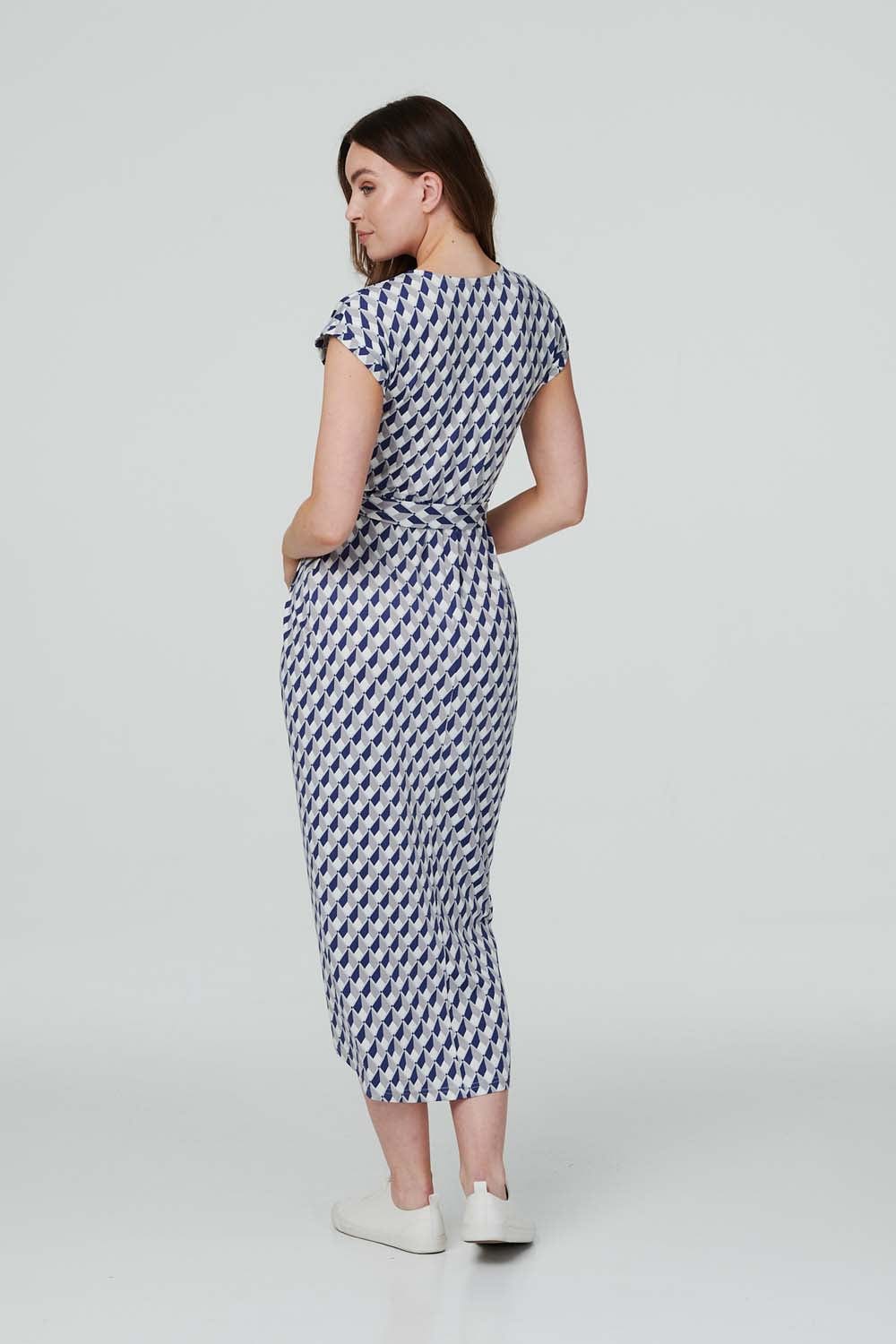 Navy | Geo Print Tie Waist Tulip Dress