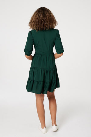 Dark Green | 1/2 Sleeve Smocked Mini Dress
