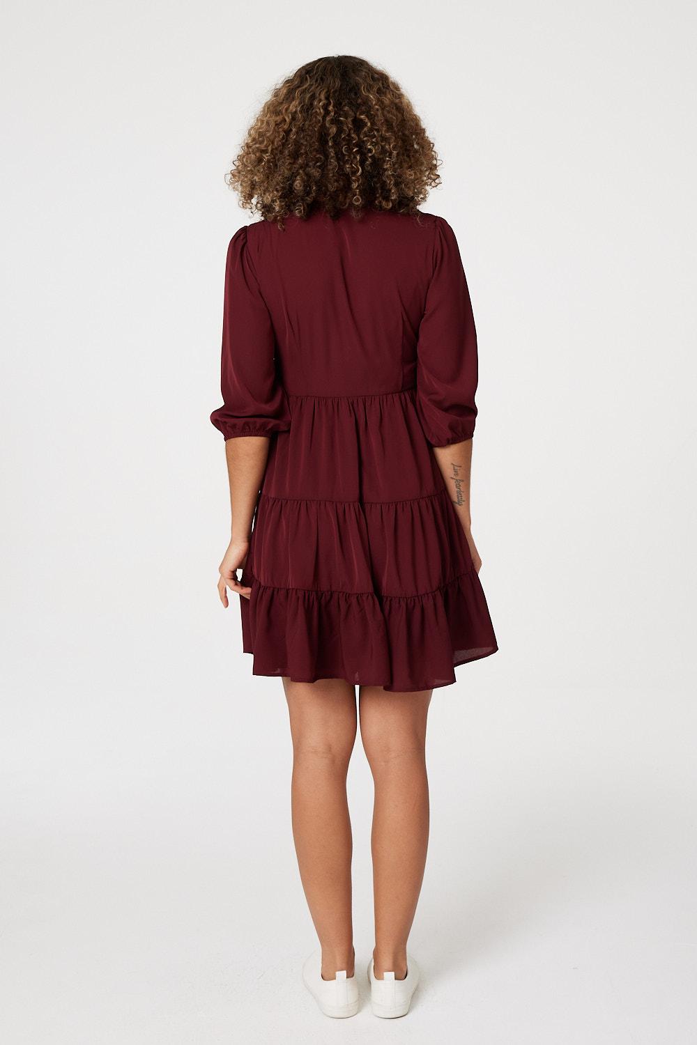 Red | 1/2 Sleeve Smocked Mini Dress