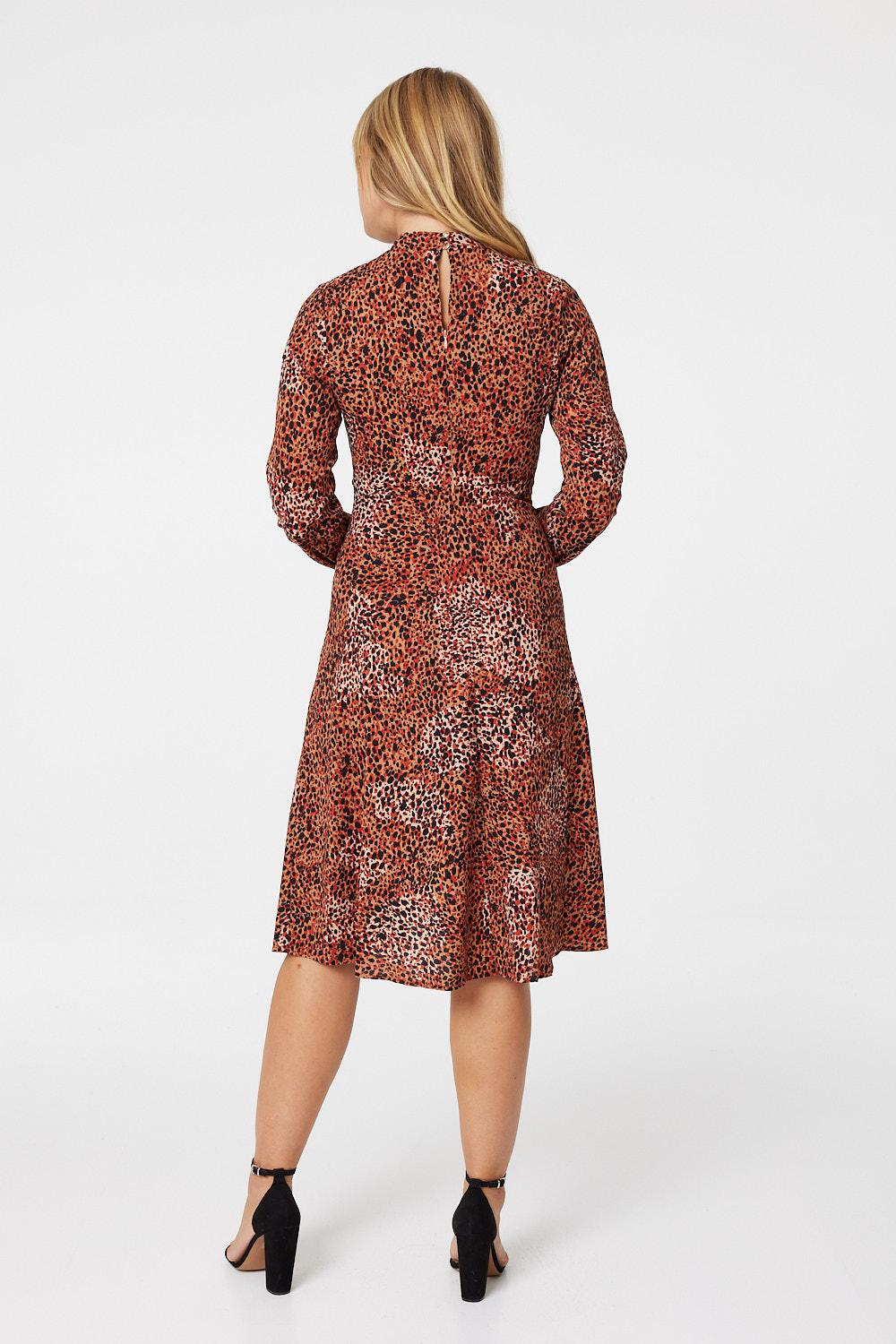 Beige | Ditsy Print High Neck Midi Dress