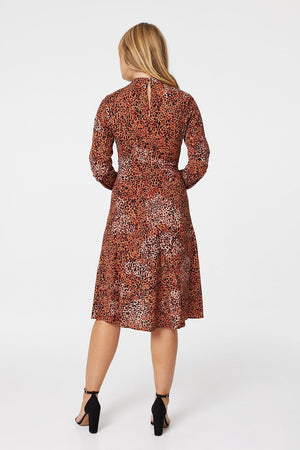 Beige | Ditsy Print High Neck Midi Dress