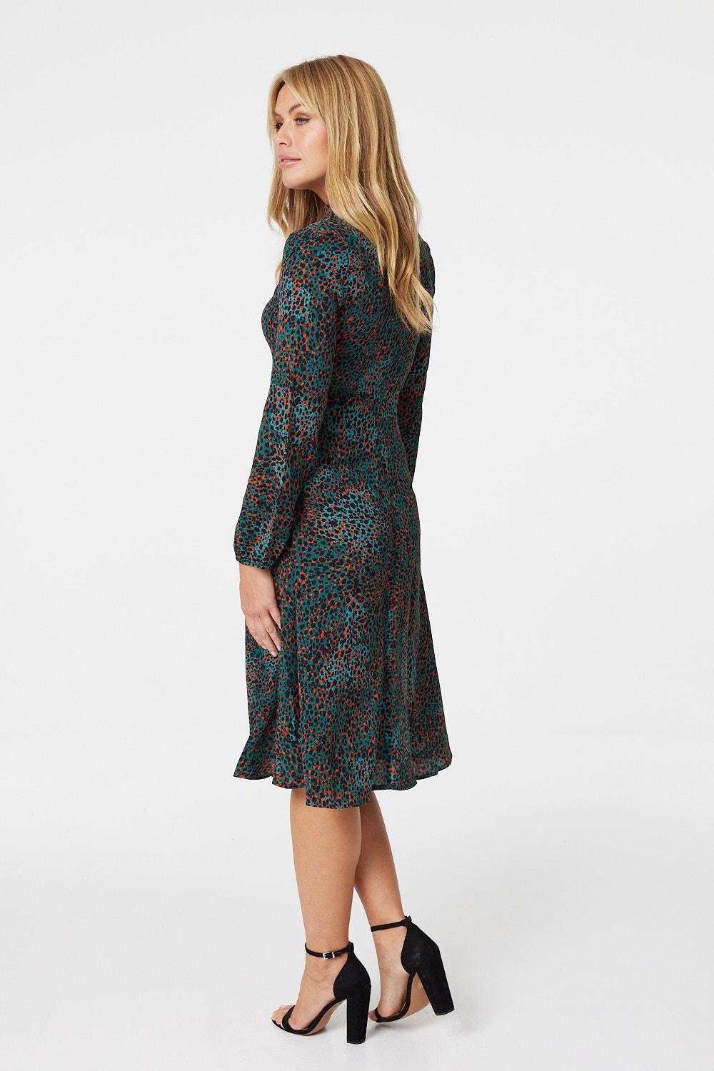 Green | Ditsy Print High Neck Midi Dress