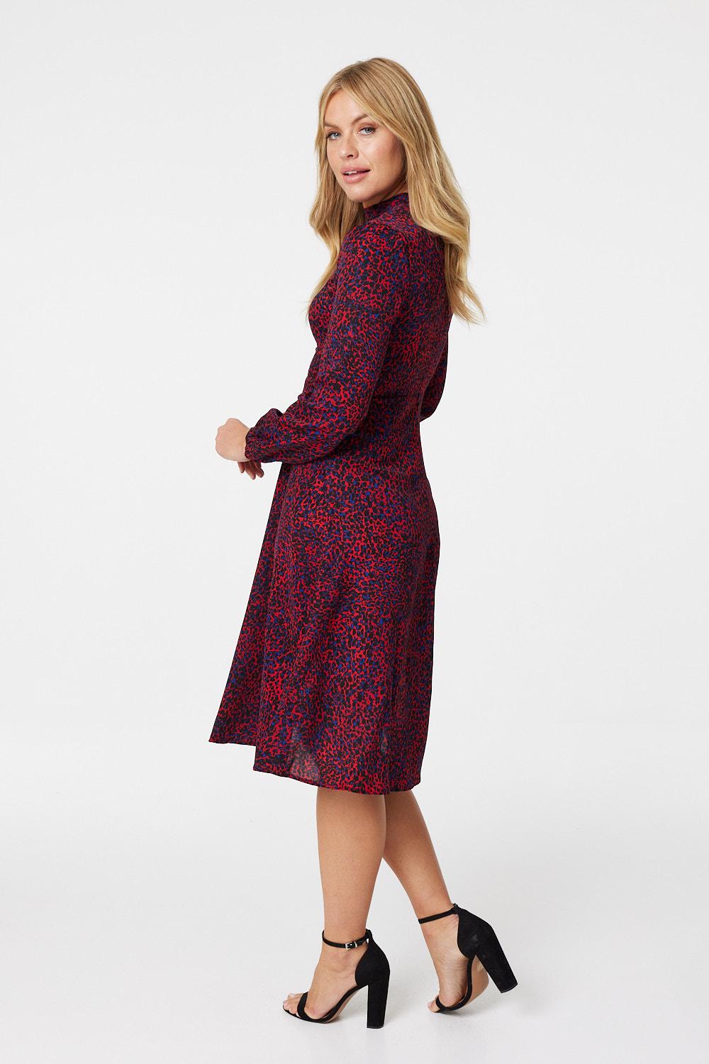 Red | Ditsy Print High Neck Midi Dress