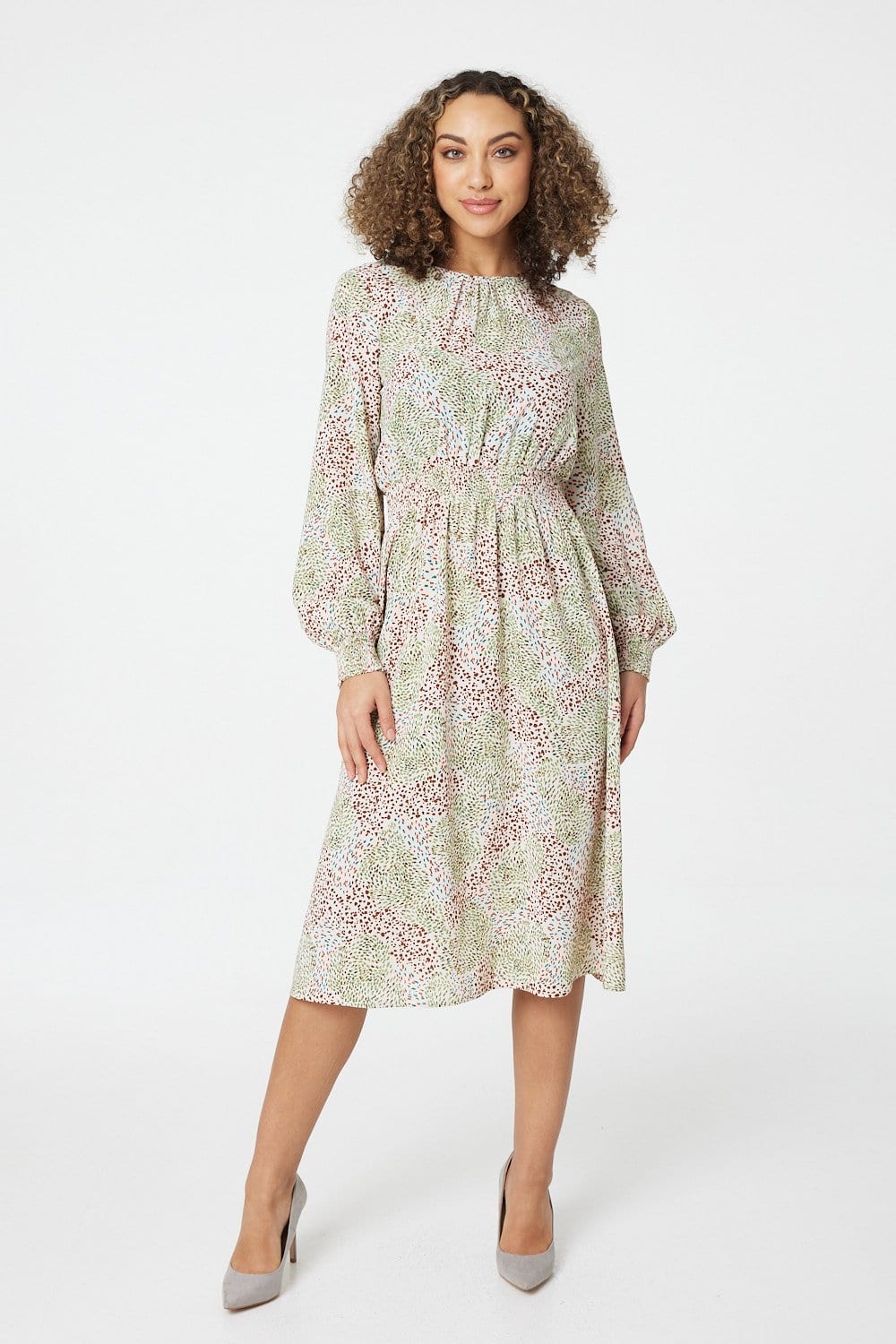 Green | Printed  Midi Tea Dress