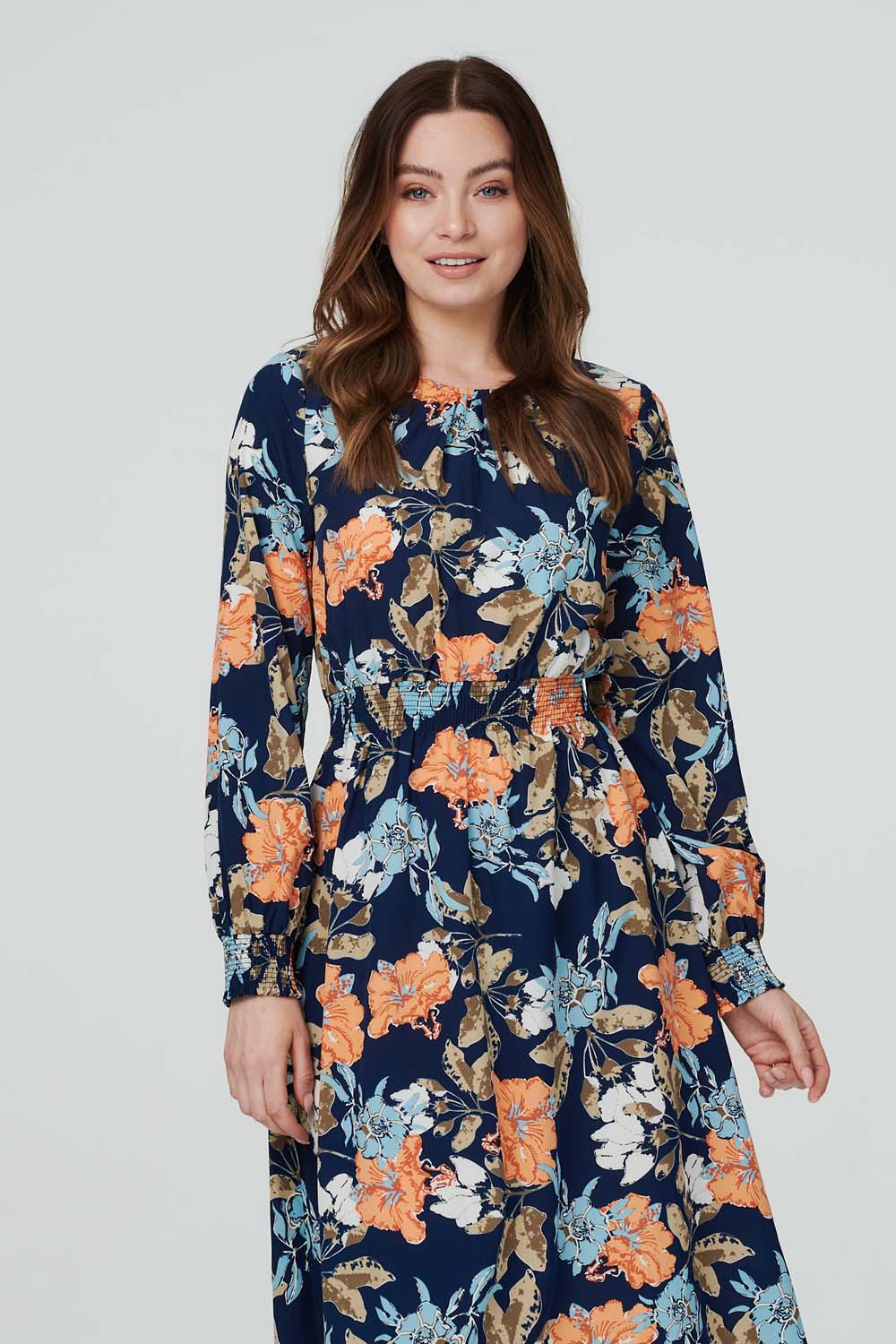 Navy | Floral Midi Tea Dress