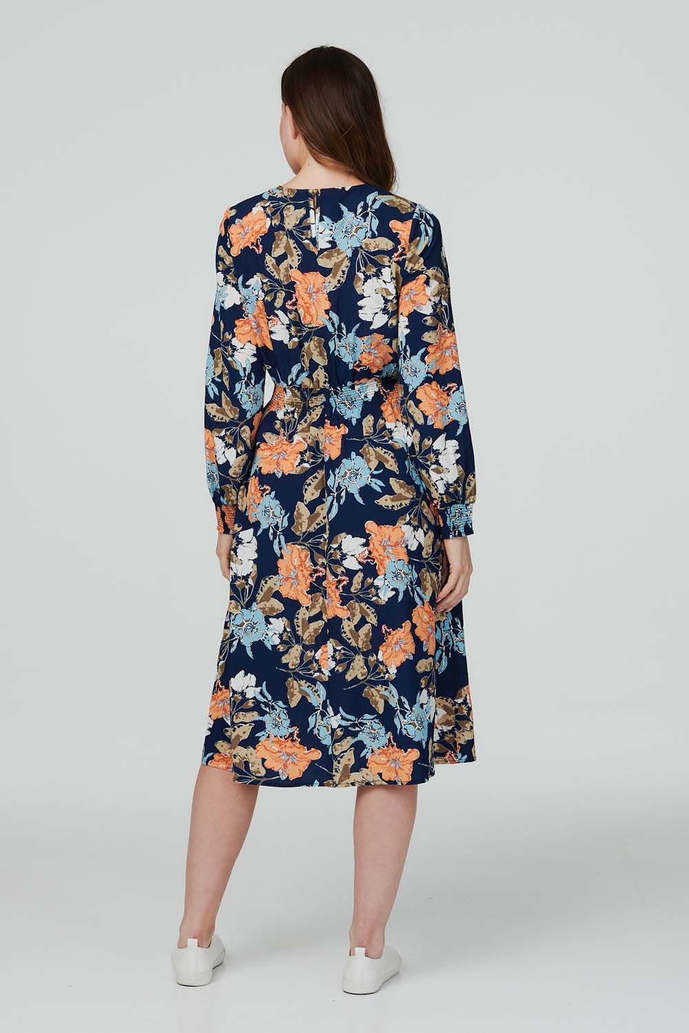Navy | Floral Midi Tea Dress