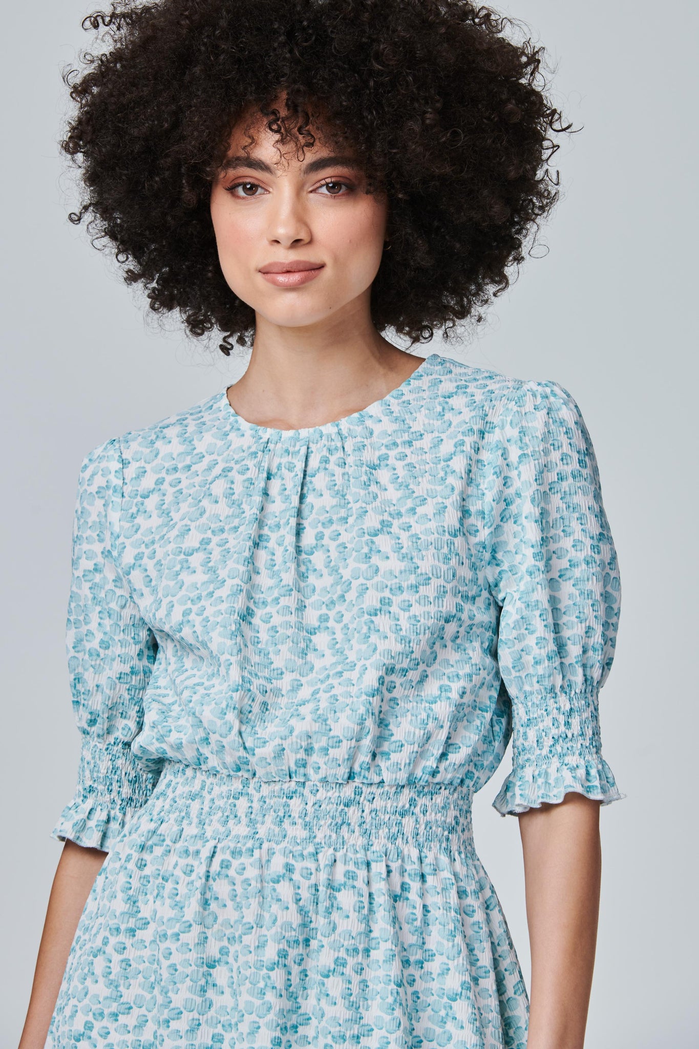 Green | Printed Puff Sleeve Tea Dress
