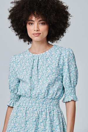 Green | Printed Puff Sleeve Tea Dress