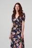 Navy | Floral Shirred Detail Midi Dress