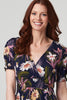Navy | Floral Shirred Detail Midi Dress