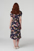 Navy | Floral Shirred Detail Midi Dress