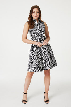 Black | Printed Sleeveless Shirt Dress