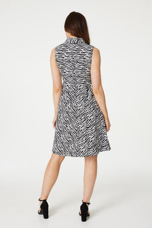 Black | Printed Sleeveless Shirt Dress