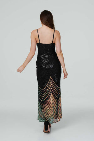 Black | Sequin V-Neck Cami Maxi Dress