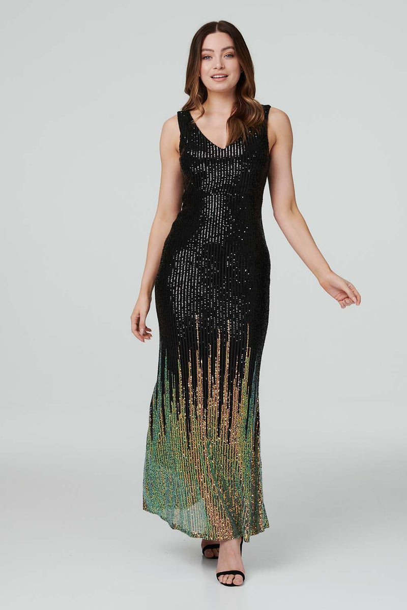 Black | Sequin & Bead Detail Maxi Dress