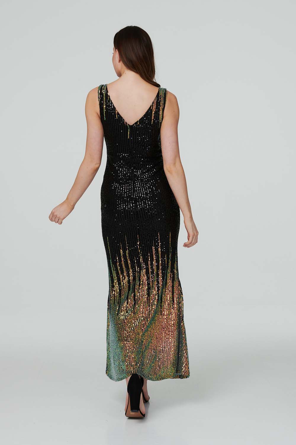 Black | Sequin & Bead Detail Maxi Dress