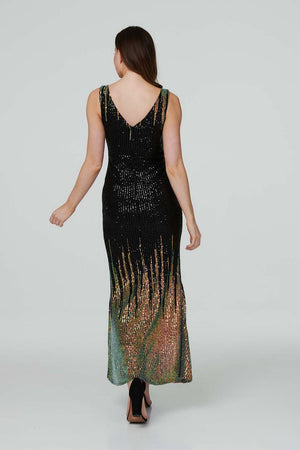 Black | Sequin & Bead Detail Maxi Dress