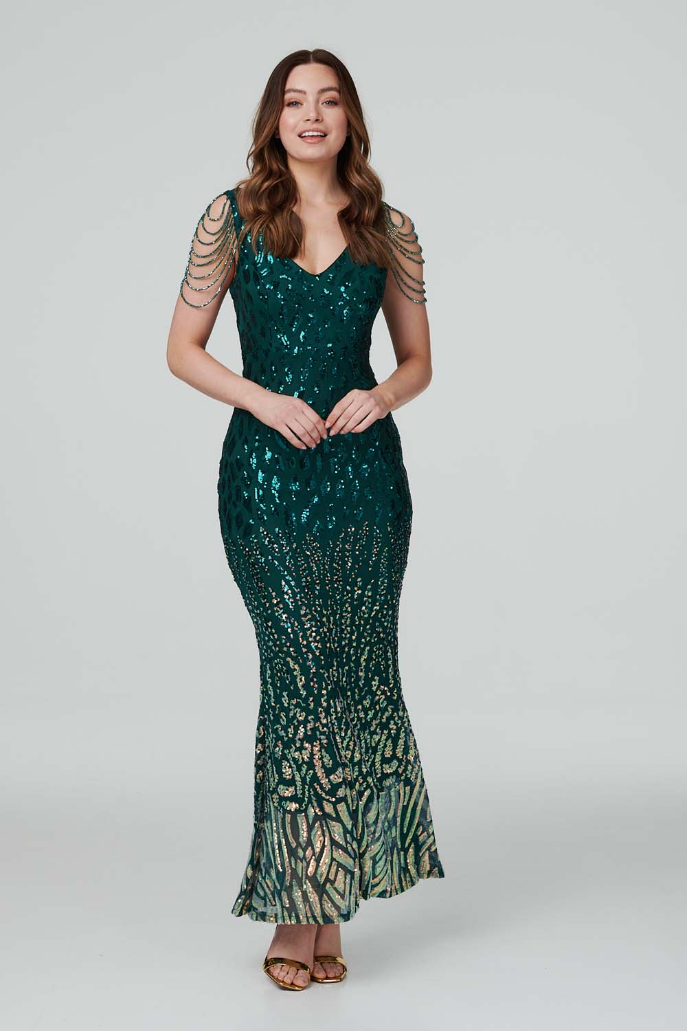 Green | Sequin Embellished Maxi Dress