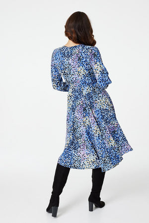 Blue | Printed V-Neck Wrap Front Dress