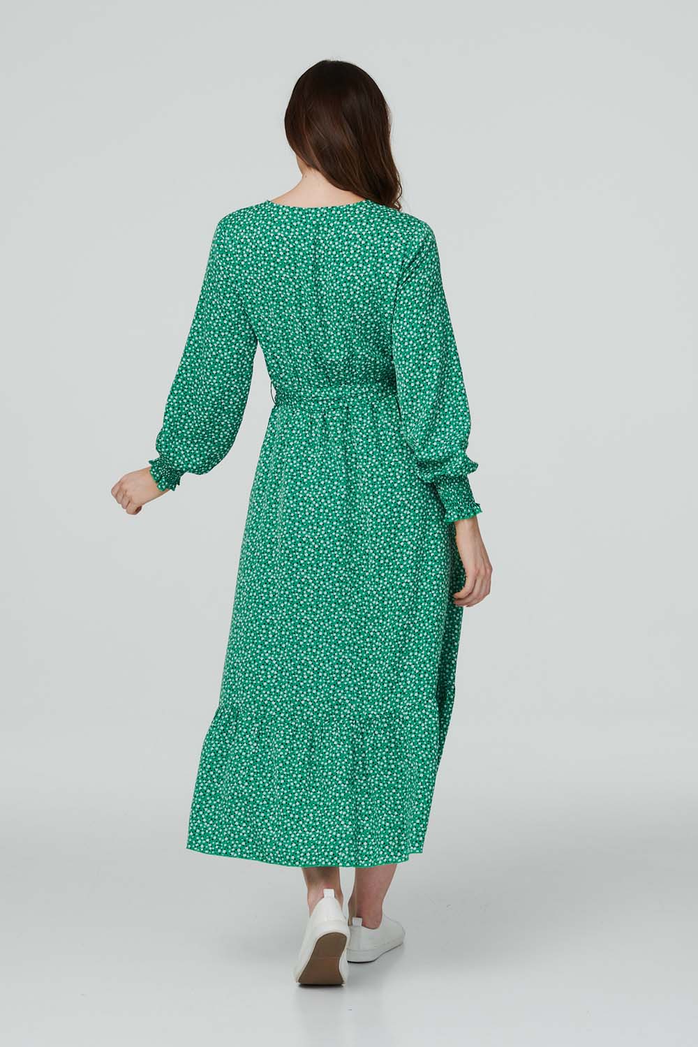 Green | Printed Long Sleeve Wrap Dress