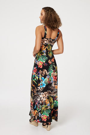 Black | Tropical Print Empire Maxi Dress
