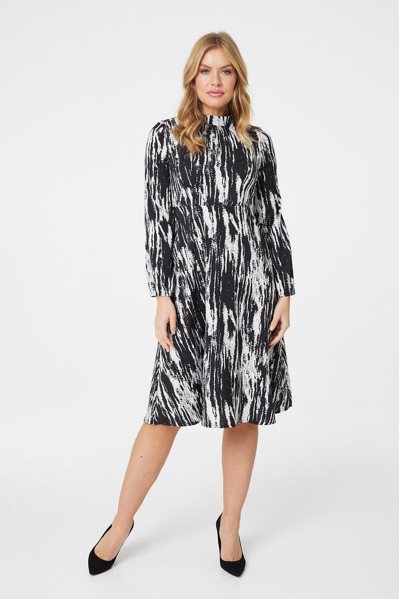 Black And White | Printed High Neck Midi Dress