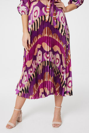 Purple | Ikat Print Wrap Front Satin Midi Dress