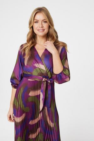 Purple | Printed 3/4 Sleeve Midi Wrap Dress