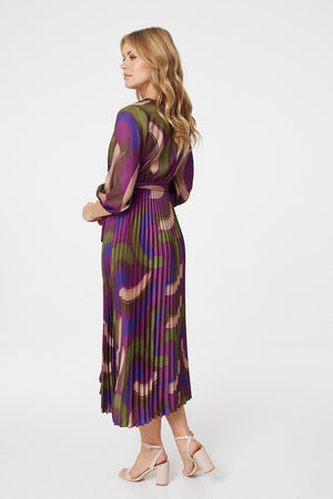 Purple | Printed 3/4 Sleeve Midi Wrap Dress