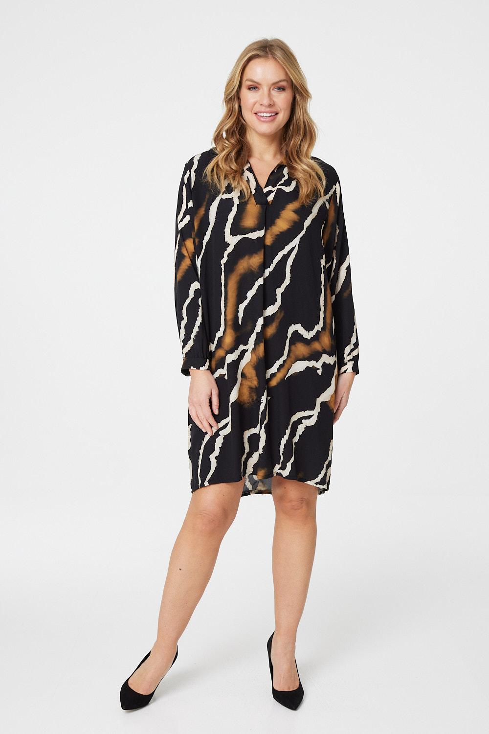 Black | Tie Dye Long Sleeve Shirt Dress