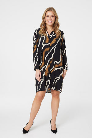 Black | Tie Dye Long Sleeve Shirt Dress