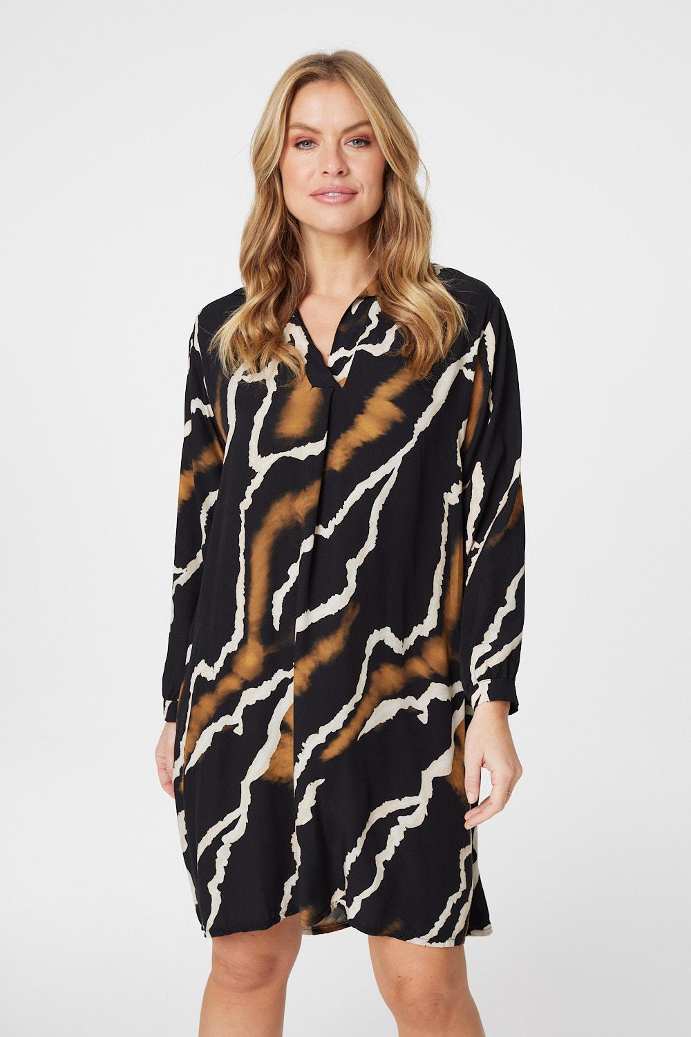 Black | Tie Dye Long Sleeve Shirt Dress