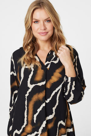 Black | Tie Dye Long Sleeve Shirt Dress