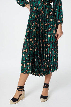 Green | Animal Print Satin Midi Dress